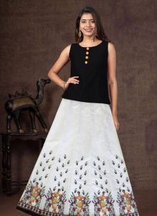 Partywear White Color Digital Printed Skirt And Top Set