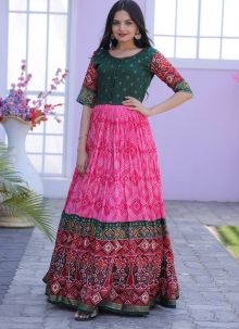 Pink Dola Silk Patola Design Floor Length Dresses For Women