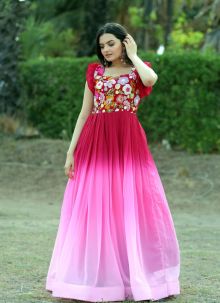 Pink Embroidered Faux Blooming Premium Designer Readymade Gown