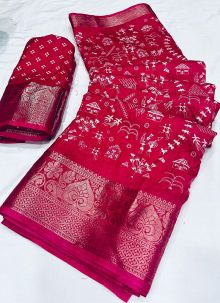 Pink Heavy Original Dola Silk Printed Saree