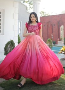 Premium Chinon Pink Designer Readymade Gown