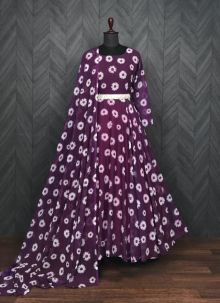Premium Designer Wine Floral Digital Printed Flared Gown