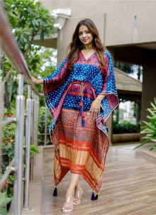 Pure Gaji Silk Multi Latest Trendy Fashionable Kaftan Kurti With Dori