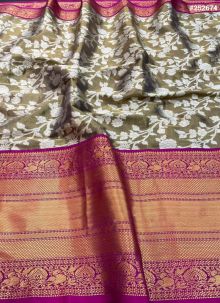 Pure Soft Tissue Banarasi Silk Grey Latest Design Traditional Saree