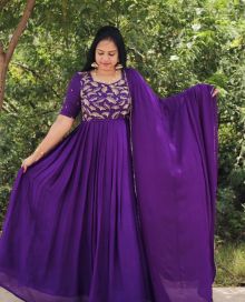 Purple Colour Designer Faux Georgette Gown With Dupatta