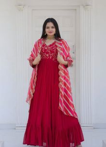 Ready To Wear Pink Designer Gown With Fancy Dupatta