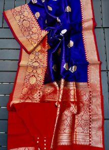 Stunning Blue Lichi Silk Traditional Saree