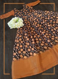 Stunning Brown Printed And Weaving Border Soft Cotton Gown