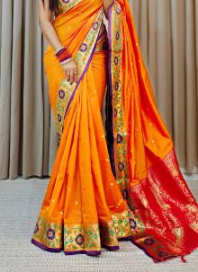 Stunning Kanjivaram Silk Orange Color Wedding Saree