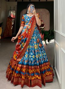Stunning Tussar Silk Multi Color Bandhej Lehenga Choli