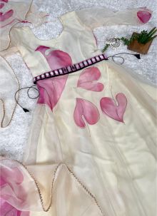 Stylish Cream Organza Foil Print Gown