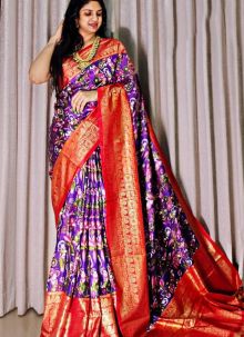 Super Hit Design Digital Print Dola Silk Purple Latest Indian Saree