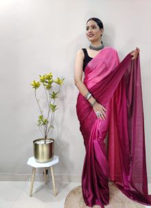 Trading Magenta Chinon Ready To Wear Saree With Blouse