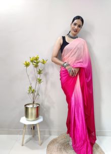 Trading Pink Chinon Ready To Wear Saree With Blouse