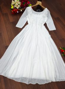 Trendy Women Faux Georgette White Long Gown