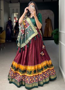 Tussar Silk Maroon Color Lehenga Choli For Sangeet