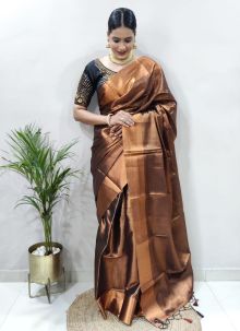 Uppada Cotton Brown Latest Saree With Ready Made Designer Blouse