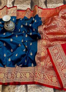 Vogue Lichi Silk Blue Wedding Paithani Saree