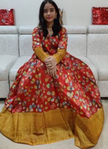 Weaving Red Cotton Kalamkari Gown