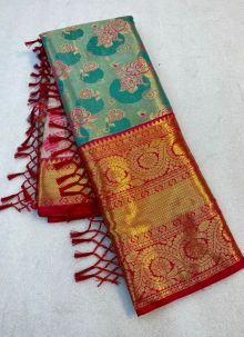Weaving Work Kanjivaram Silk Green Latest Indian Saree