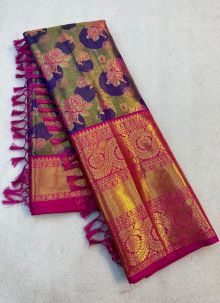 Weaving Work Kanjivaram Silk Wine Latest Indian Saree