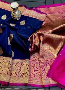 Wedding Wear Blue Traditional Lichi Silk Kanjivaram Saree For Women