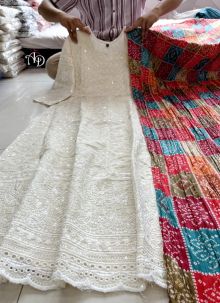 White Chikankari Work Readymade Gown With Dupatta For Women