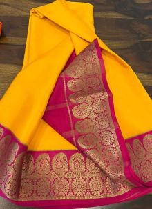 Yellow Mysore Silk Stylish Contrast Border Saree