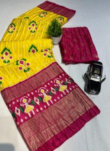 Yellow Pure Soft Crush Dola Silk Saree With Beautiful Design