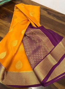 Yellow Woven Work Mysore Silk Lovely Contrast Border Saree