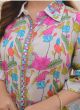 White Tunic Muslin Lotus Collar Pattern And Tulip Pant Set For Women