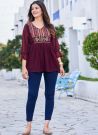 Maroon Georgette Embroidered Casual Kurti