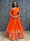 Orange Colour Designer Chinon Lehenga Choli With Dupatta